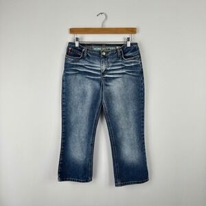 Mudd Y2K Flare Jeans Low Rise Capris Denim Blue Wash Juniors Size 29/9